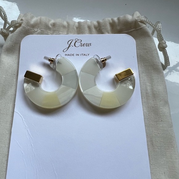 J. Crew Cream and Gold Circular Hoop Earrings - Picture 2 of 4